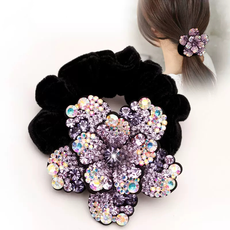 Hair Tie Velvet - ผู้หญิง Rhinestone Scrunchies กํามะหยี่ผมวงยืดหยุ่นผมดอกไม้เชือกผมแหวนผมหางม้าคริสตัล Headwear อุปกรณ์เสริมผม