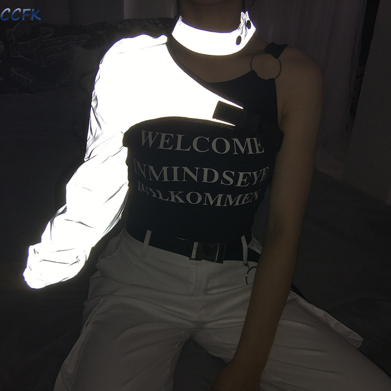 Women'S Emo Accessories - Y2k ความงามผู้หญิงสะท้อนแสง Techwear Top E-สาว Punk