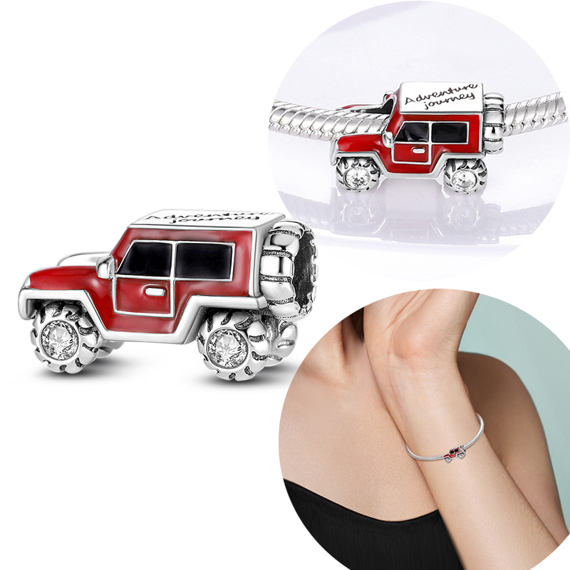Women'S Jeep Accessories - ชาร์มเงินแท้ 925 รูปรถจี๊ปสีแดง SUV สำหรับใส่กับสร้อยข้อมือแบบดั้งเดิม เหมาะสำหรับผู้หญิง