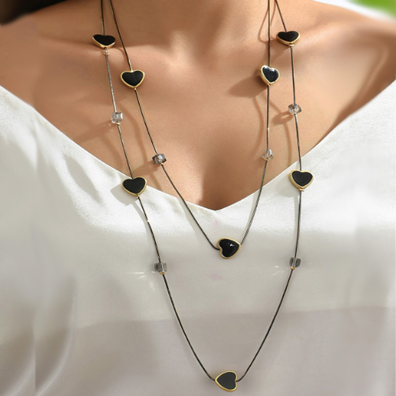 Women Jewelry Accessories For Black Dress - หลายชั้นลูกปัดสีดําสร้อยคอยาวและจี้เครื่องประดับอินเทรนด์ใหม่สร้อยคอชุดอุปกรณ์เสริมของขวัญ