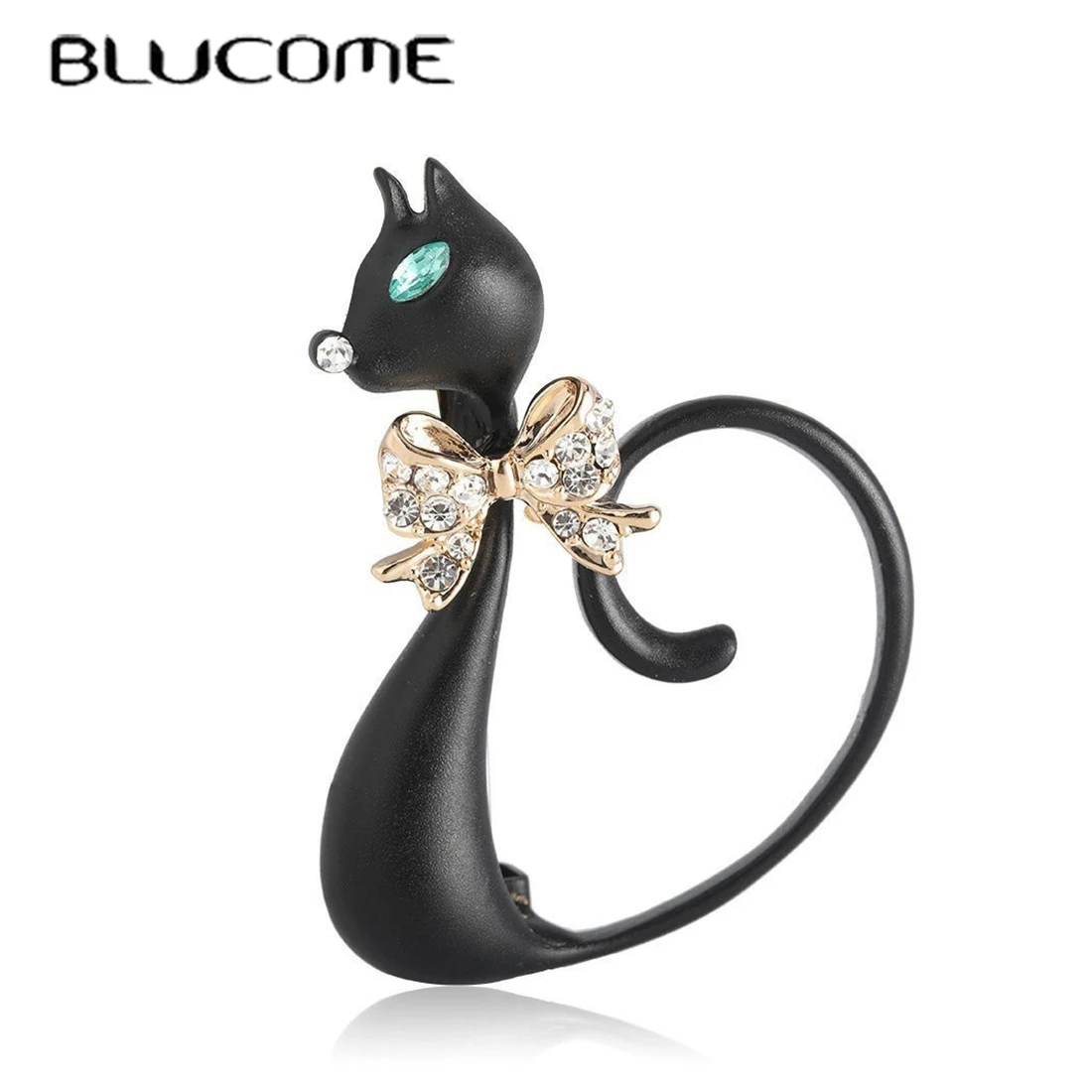 Women Jewelry Accessories For Black Dress - Blucome เข็มกลัดทองแดงรูปแมวสีดำรูปสัตว์น่ารักเครื่องประดับเพทายชุดเดรสสำหรับเด็กผู้หญิงเครื่องประดับปกเสื้อ