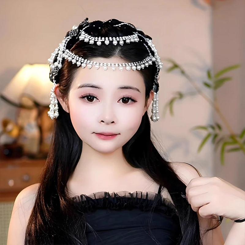 Women Accessories Sale - ที่คาดผมสไตล์ฝรั่งเศสย้อนยุคประดับดอกไม้ ลูกปัด พู่ห้อย ดีไซน์สวยงาม สำหรับผู้หญิง ลดราคาพิเศษ