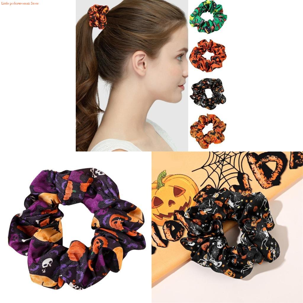Women Accessories Description - F92D ฮาโลวีนที่มีสีสัน Scrunchies ฟักทองผม Scrunchies ยืดหยุ่นซาตินผมผูกผมหางม้าผู้ถือ