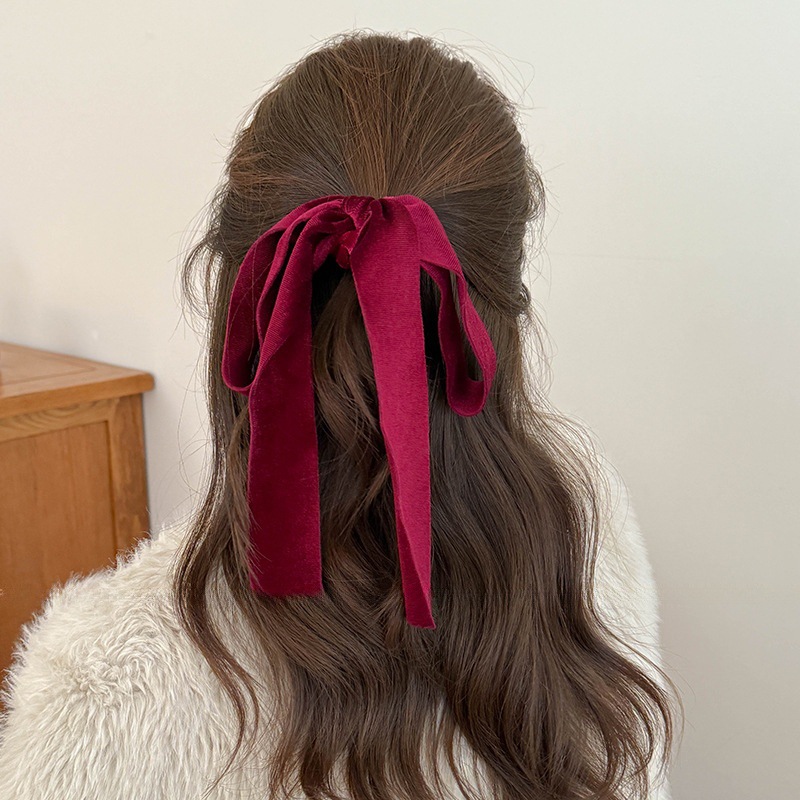 Hair Tie Velvet - ที่รัดผมกำมะหยี่สีแดงดำน่ารัก โบว์ผูกผมแบบยางยืดสำหรับผู้หญิงและเด็กผู้หญิง อุปกรณ์เสริมผม เชือกผูกผม เครื่องประดับศีรษะ