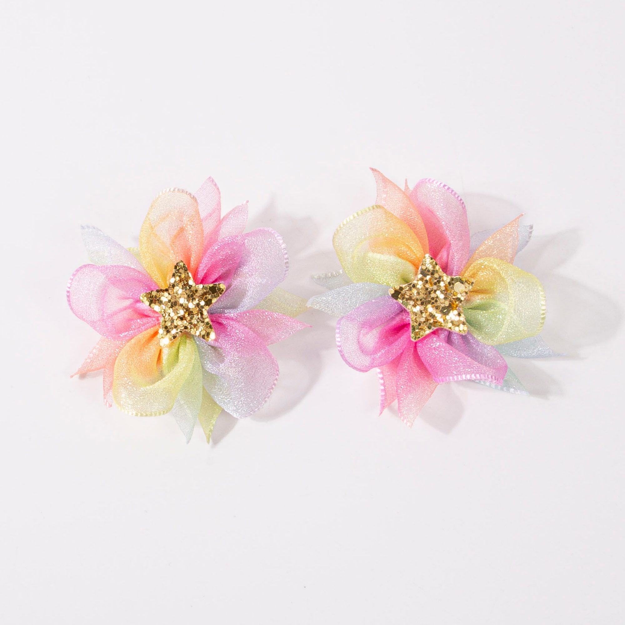 Women'S Accessories Rainbow Shops - กิ๊บติดผมผ้าชีฟองสีรุ้งไล่ระดับ 2/4 ชิ้น พร้อมโบว์รูปดาวระยิบระยับสำหรับเครื่องประดับผมของเด็กผู้หญิง