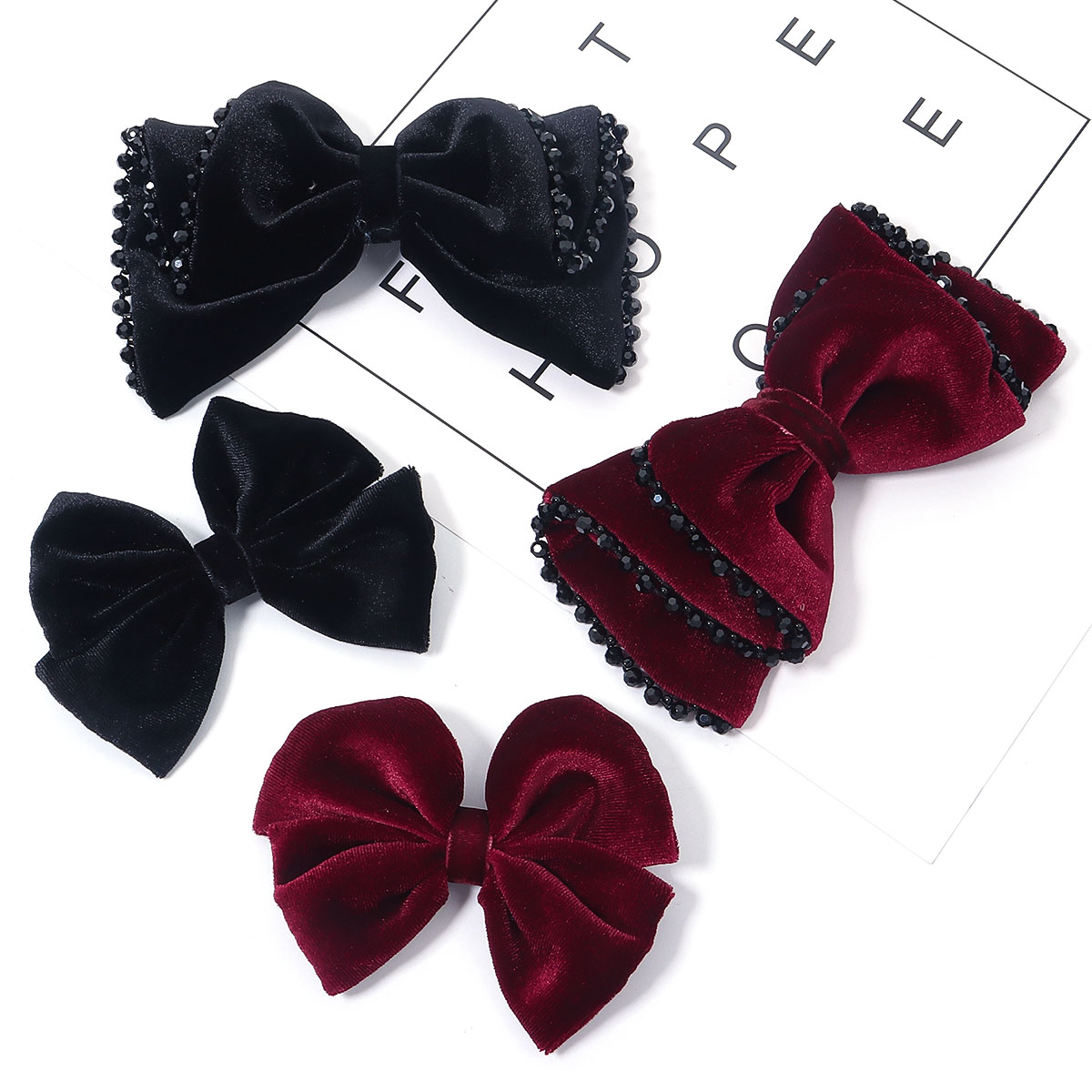 Women Jewelry Accessories For Black Dress - ไวน์แดงสีดําสไตล์คลาสสิกกํามะหยี่คริสตัลโบว์สําหรับผู้หญิง DIY อุปกรณ์เสริมผมงานแต่งงานชุดเสื้อผ้าหมวกรองเท้าของขวัญตกแต่ง