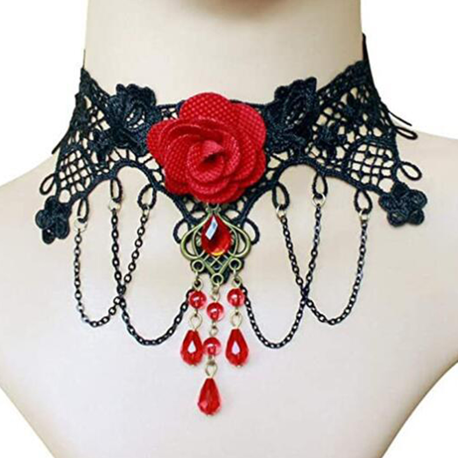 Women Jewelry Accessories For Black Dress - สร้อยคอเชือกผูกแบบกอธิคสีดำประดับพู่รูปหยดน้ำสำหรับผู้หญิง สไตล์เรโทร เหมาะสำหรับแต่งกายคอสเพลย์ เครื่องประดับแฟชั่น
