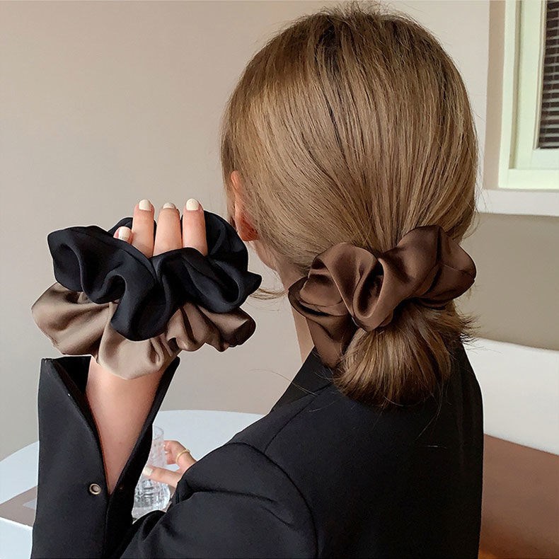 Hair Tie Velvet - ผู้หญิงเกาหลี Big Elegant Silk Elastics ผมวงสาวสีทึบ