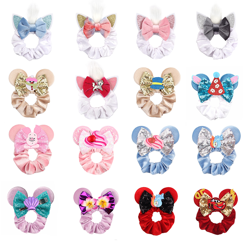Hair Tie Velvet - ใหม่แผ่นหูกํามะหยี่ Scrunchies Hairband Disney ผู้หญิงผู้ถือหางม้ายืดหยุ่นสาวเลื่อมโบว์เด็ก DIY