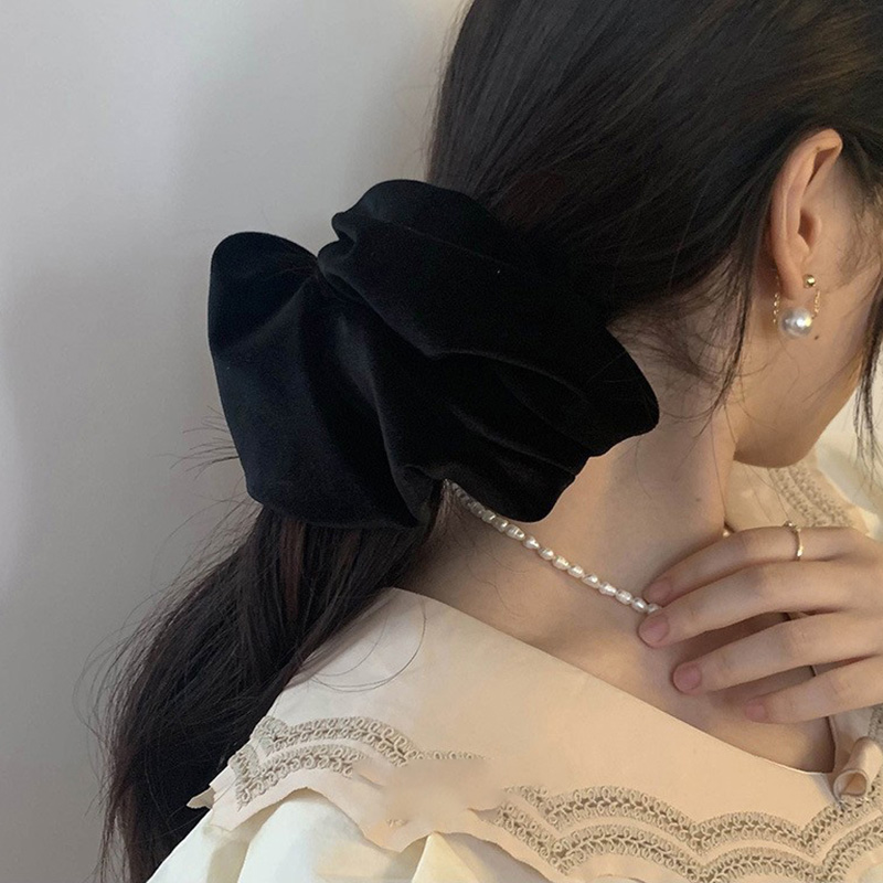 Hair Tie Velvet - Oversize กํามะหยี่สีดํา Scrunchies ผมผู้หญิงยางขนาดใหญ่ผมวงยืดหยุ่นผมเชือกผมหางม้าอุปกรณ์เสริมผมฤดูหนาว