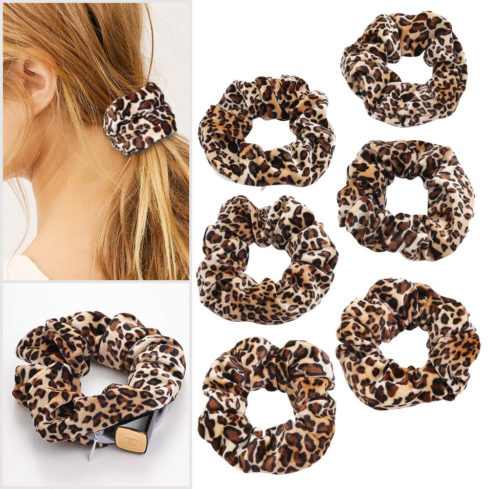 Hair Tie Velvet - ยางมัดผมกำมะหยี่ลายเสือดาว 1/6 ชิ้น พร้อมซิปซ่อนในตัว มีช่องใส่ของ สำหรับผู้หญิง