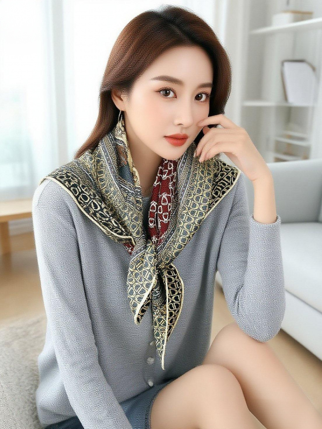ผ้าพันคอขนสัตว์พิมพ์ลายสองด้าน - Accessories Brand For Women บทวิจารณ์และราคา