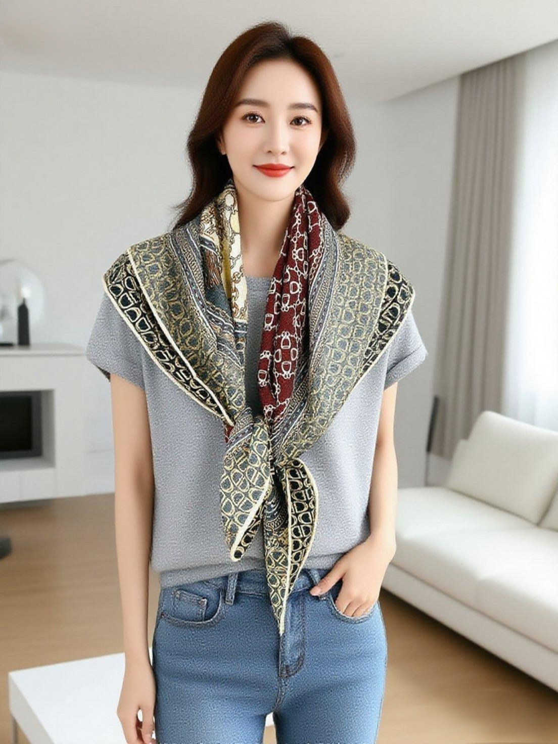 ผ้าพันคอขนสัตว์พิมพ์ลายสองด้าน - Accessories Brand For Women บทวิจารณ์และราคา