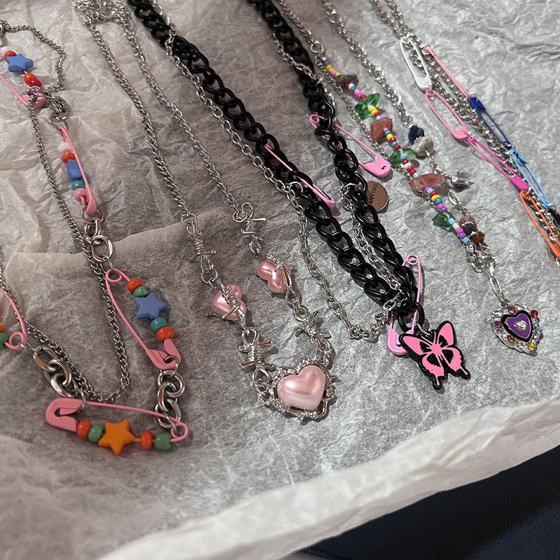 สร้อยคอลูกปัดปัก Y2k วินเทจสีช - Women'S Emo Accessories บทวิจารณ์และราคา